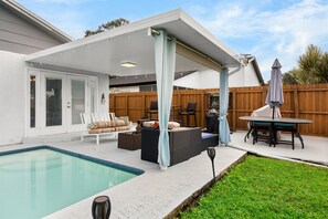 Plenty of seating by the heated pool!