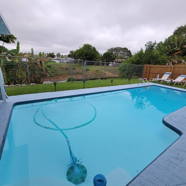 Heated pool, next to a small pond!