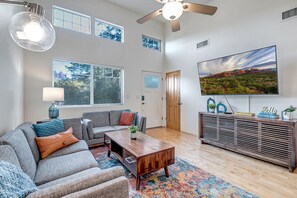 Living Room with Modern Furnishings and Roku TV