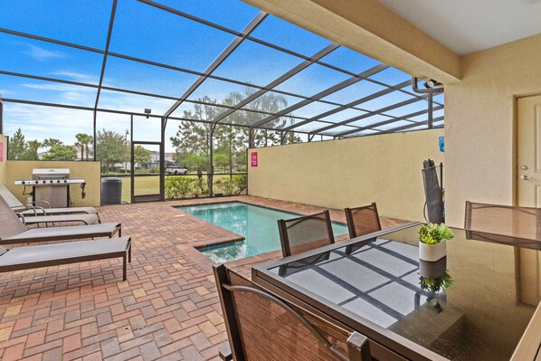 For privacy you can use this pool just for yourselves. Just on the corner is a griller to upgrade your outside dining experience