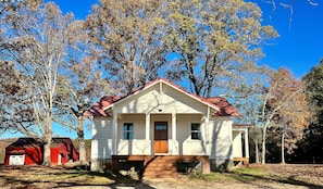 View from the driveway. Property has a front circle drive & 3 external porches