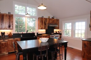 Antique soapstone sink, center island with seating