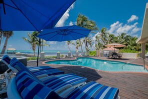 Pool area with umbrellas for decent shade