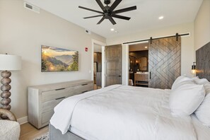 Master Bedroom - King - Primary Bedroom with King Bed, Private Bathroom, Cable TV, Entry to Private Balcony and Wifi