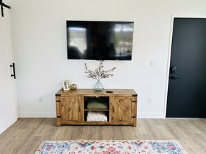 Living area with extra blankets 