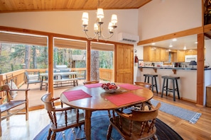 Inviting kitchen with views of the pines
