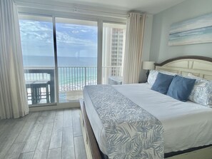 Oceanfront Primary Bedroom with King Size Bed, Flat Screen TV, Ensuite Bathroom and Private Balcony Access