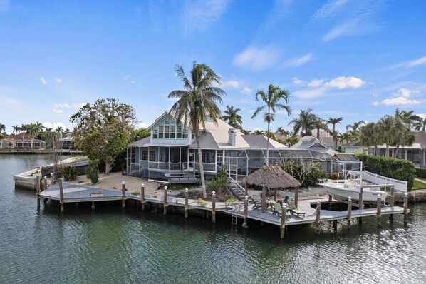 This amazing property sits at the end of a quiet cul-de-sac and offers panoramic waterfront views.