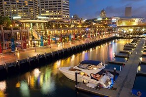 A stone's throw away from Cockle Bay Warf (Darling Harbour).