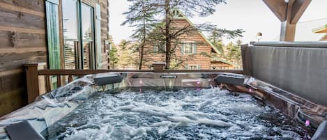 Soak in the hot tub after a full day of skiing or biking