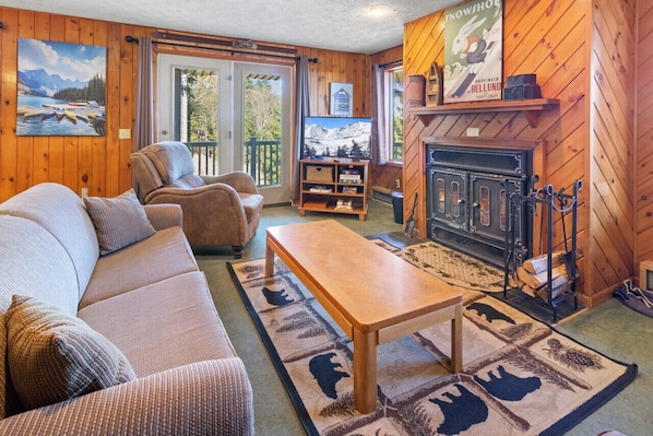 Cozy Living Room with wood fireplace
