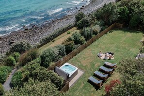 Aerial view of the garden at The Croft, Coverack, Cornwall, self catering with Beach Retreats.