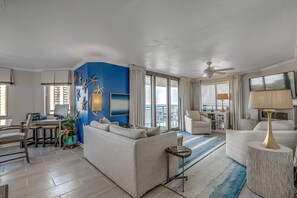 Living room with great ocean views year round. 