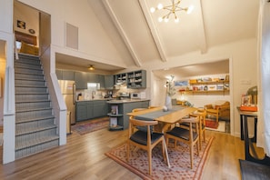 Open concept with gorgeous dining table for 6