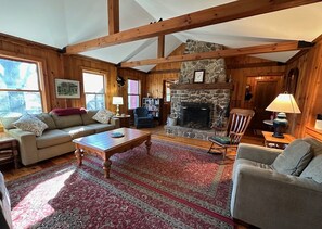 Living Room with Field Stone Fireplace