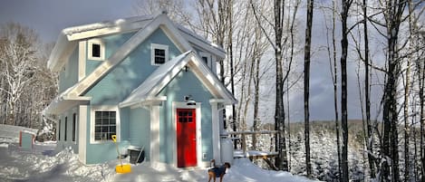 Winfield Cottage after a nighttime snowfall.