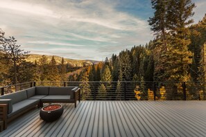 Back Deck with awesome views - Couches, dining table, gas firepit and BBQ grill