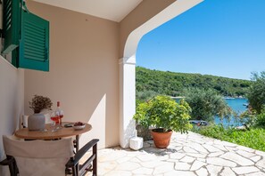 Traditional stone hued patio