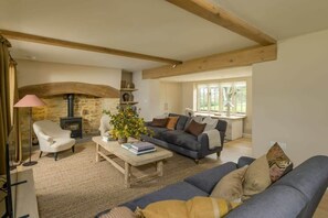 Living room with wood burner