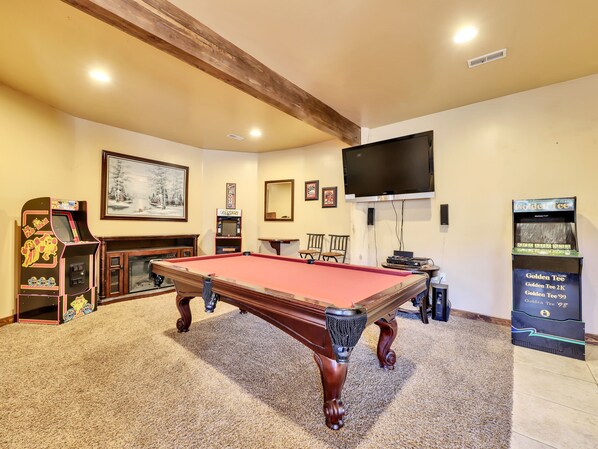 Lower level game room will keep guests entertained in the evenings!