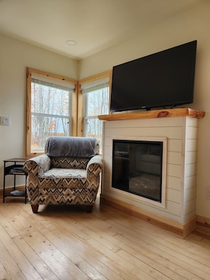 Electric fireplace with blower located in living room