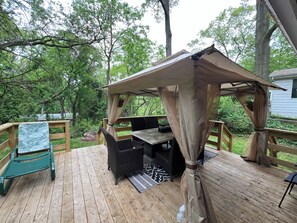 Newly built porch with dinning table and canopy