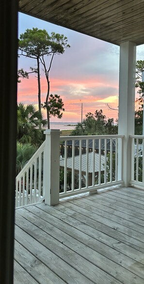 View from the lower deck at dusk.  Sunsets on the bay are spiritual.