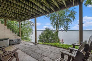 View from lower level patio below deck