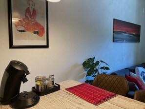 Kitchen sitting area, coffee maker