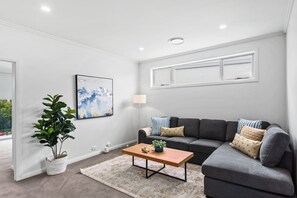 A second living area upstairs allows for privacy between children and adults.