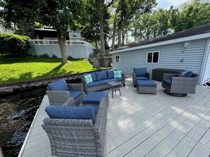 Comfortable seating on the swimming deck.