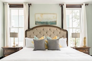 Retreat into the allure of this stylish and well-appointed bedroom with a king-sized bed