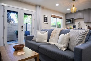 Big comfy couch to put your feet up after a long day of exploring