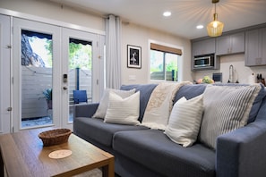 Big comfy couch to put your feet up after a long day of exploring