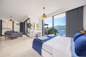 Spacious master bedroom with great sea views