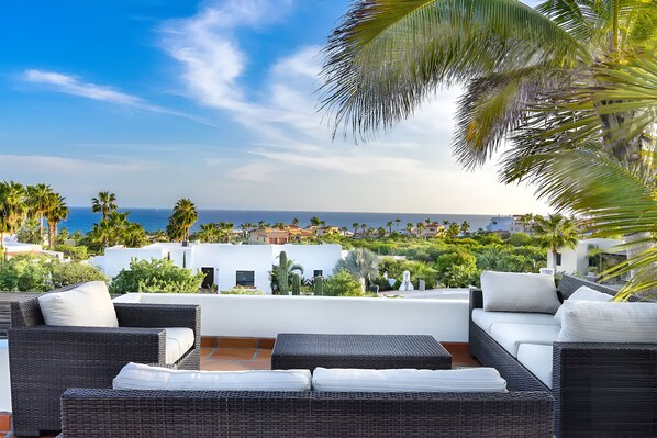 Ocean views from the inviting seating area