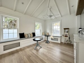 Oversized breakfast nook with "vintage" candy and popcorn machine and snacks.