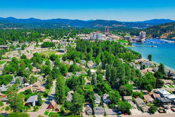 A view from our property to Downton CDA and the CD Resort. We are the 6th house from the lake and an easy walk to downtown CDA.