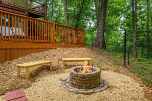 Firepit with deck view at Buena Vista Getaway, 3 bedroom cabin rental located in Gatlinburg