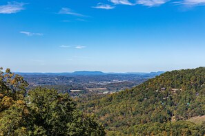 Deck view at Eagle's Sunrise, a 2 bedroom cabin rental located in Pigeon Forge