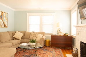 We love this spacious, charming living room for gathering!