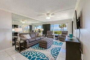 Relax in the living area with an ocean view