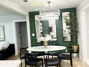 Enjoy an intimate dining setting with a table that accommodates up to 7 people.