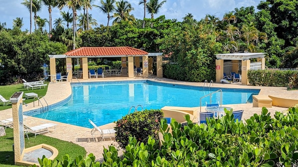 Welcome to our tropical paradise! Crystal pool among palm trees
