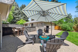 Private Patio with Outdoor Lounge Area and Large Umbrella