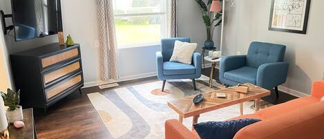 Living Room decorated with Mid-Century Modern flair