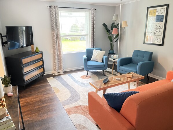 Living Room decorated with Mid-Century Modern flair