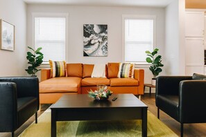 Style and comfort come together in this trendy living room