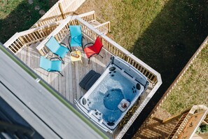 View of the patio and hot tub from above