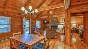 Main floor - living room/dining room/kitchen/queen bed/bath, washer/dryer